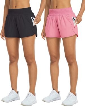 Athletic Shorts for Women with Pockets High Waist Running Workout Shorts Gym Yoga White Summer Shorts