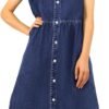 Denim Dress for Women Short Sleeve Button Down Summer Babydoll Casual Jean Dress Tunic Top