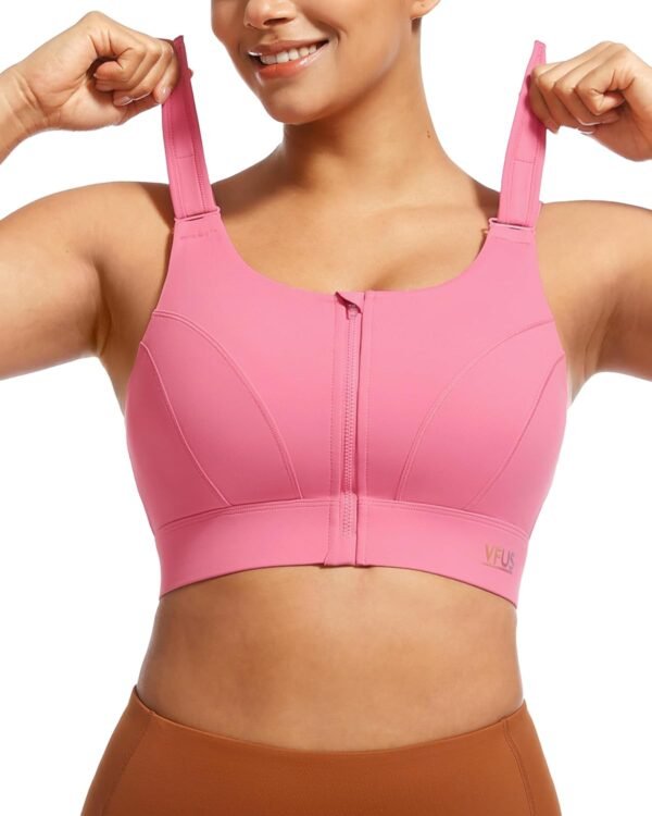 Adjustable High Impact Sports Bras for Women Zip Front Full Coverage and Lift Padded Compression Tops