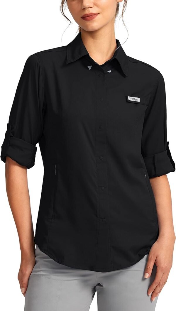 Womens Sun Protection Fishing Shirt with Zipper Pockets Lightweight SPF Long Sleeve Shirts for Hiking Safari