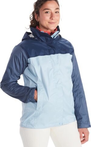 MARMOT Women's Precip Eco Jacket | Classic, Breathable, Waterproof, Tide Blue/Arctic Navy/Storm, Medium