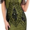 Women's 1920s Dress Sequin Art Deco Flapper Dress with Sleeve