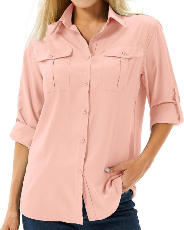 Women's UPF 50 Long Sleeve UV Sun Protection Safari Shirts Outdoor Quick Dry Fishing Hiking Travel Shirts