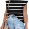 Womens Cap Sleeve Sweater Vest Summer Tops Sleeveless Tank Tops 2024 Trendy Spring Clothes Striped Short Sleeve Shirts