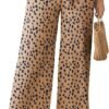 Womens Wide Leg Lounge Pants High Waisted Business Work Casual Pants Adjustable Tie Knot Loose Trousers with Pocket