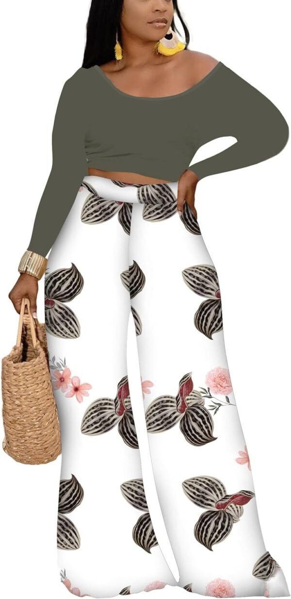 2 Piece Outfits for Women Casual Wide Leg Pants Set Outfits Sexy Front Crop Tops High Waist Jumpsuits Set