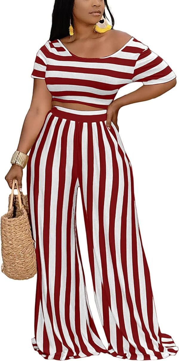 2 Piece Outfits for Women Casual Wide Leg Pants Set Outfits Sexy Front Crop Tops High Waist Jumpsuits Set
