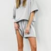 Women's 2 Piece Outfits Lounge Sets Crew Neck Short Sleeve Pullover Tops High Waisted Shorts Tracksuits