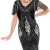 Women's 1920s Dress Sequin Art Deco Flapper Dress with Sleeve
