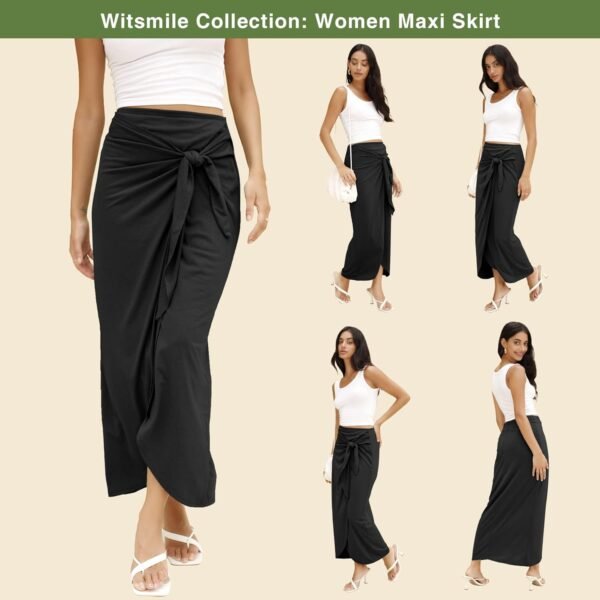 Women’s Maxi Skirt High Waist Wrap Pencil Long Skirts for Women Slim Boho Draped Front Bodycon Dresses