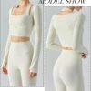 Women's Stretch Cutout Yoga Sports Jacket Long Sleeve Crop Top T Shirts with Thumb Holes