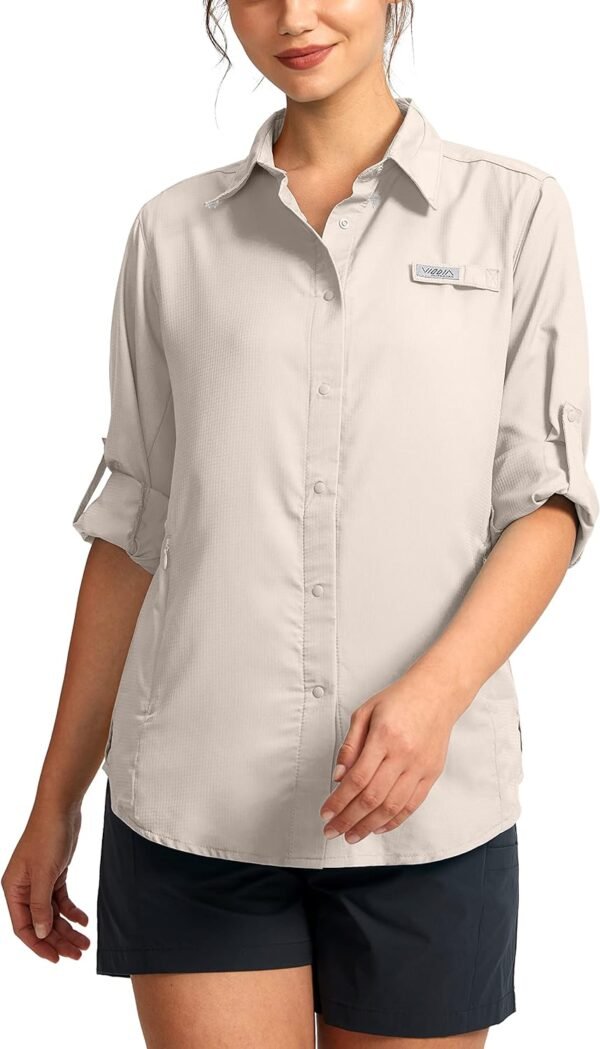Womens Sun Protection Fishing Shirt with Zipper Pockets Lightweight SPF Long Sleeve Shirts for Hiking Safari