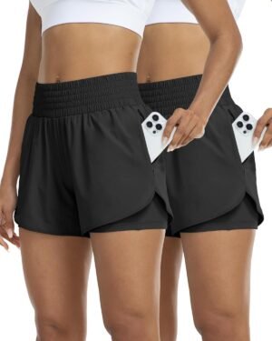 Womens High Waist Running Shorts Athletic Workout Quick Dry Shorts for Women with Pockets Gym Yoga White Summer Shorts