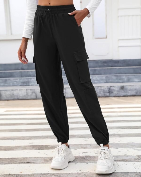 2 Pcs Women's Cargo Pants High Waisted Hiking Joggers Pants with Pockets Elastic Waist Casual Travel Pants