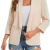 Women's 2024 Casual Blazers 3/4 Sleeves Lightweight Business Work Blazer Jackets with Pockets