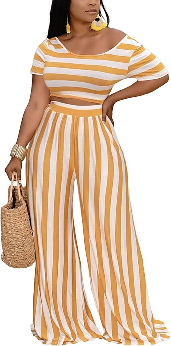 2 Piece Outfits for Women Casual Wide Leg Pants Set Outfits Sexy Front Crop Tops High Waist Jumpsuits Set