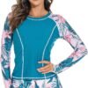 Women 2 Piece Rash Guard Long Sleeve Swimsuits Swim Shirt with Shorts Set Sun Protection UPF 50+ Surf Bathing Suits