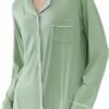 Womens Bamboo Viscose Sleep Shirt Long Sleeve Button Down Nightgowns Boyfriend Nightshirt S-XXL