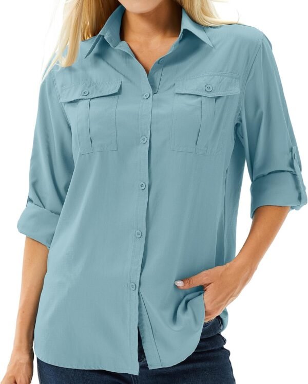 Women's UPF 50 Long Sleeve UV Sun Protection Safari Shirts Outdoor Quick Dry Fishing Hiking Travel Shirts
