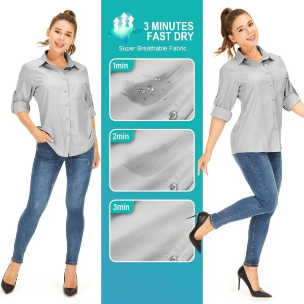 Women's Long Sleeve Safari Clothes UPF 50+ Hiking Fishing Shirts,Sun Protection Quick Dry Light Cooling Shirts