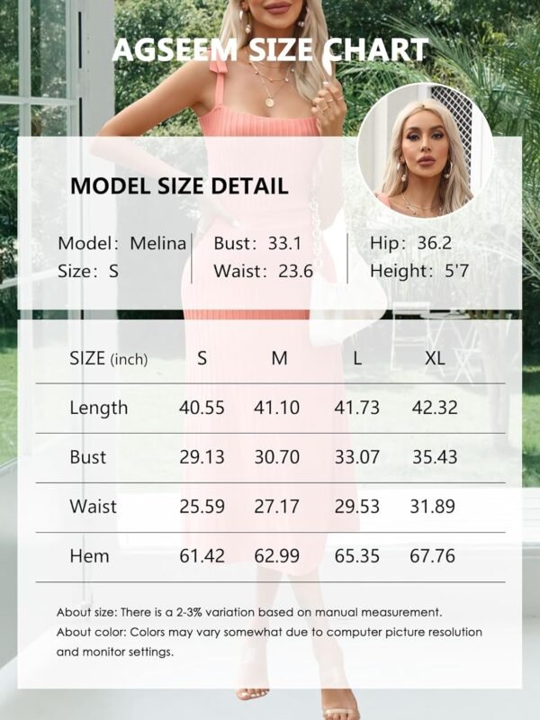 Women's 2024 Summer Maxi Dresses Tie Spaghetti Strap Square Neck Ribbed Knit Dress