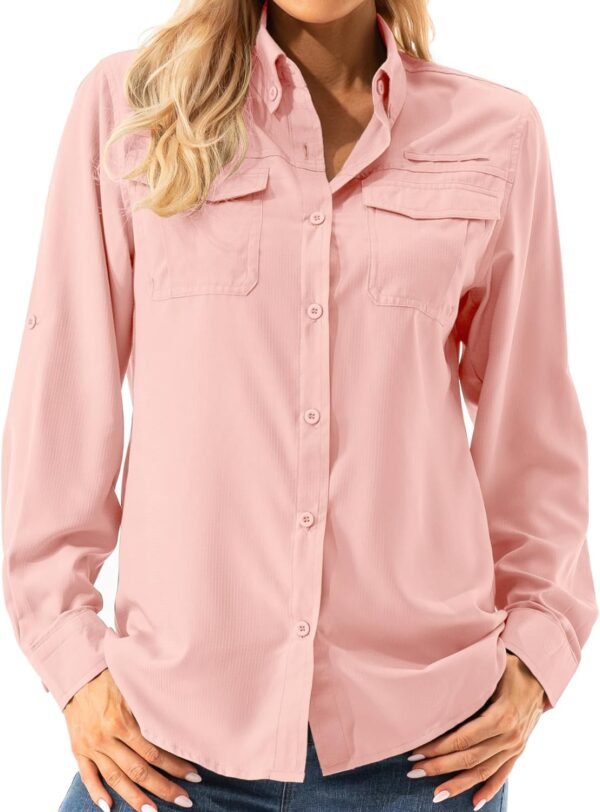 Womens UPF 50+ UV Sun Protection Safari Shirts Long Sleeve Outdoor Cool Quick Dry Fishing Hiking Gardening Shirts