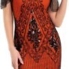 Women's 1920s Dress Sequin Art Deco Flapper Dress with Sleeve