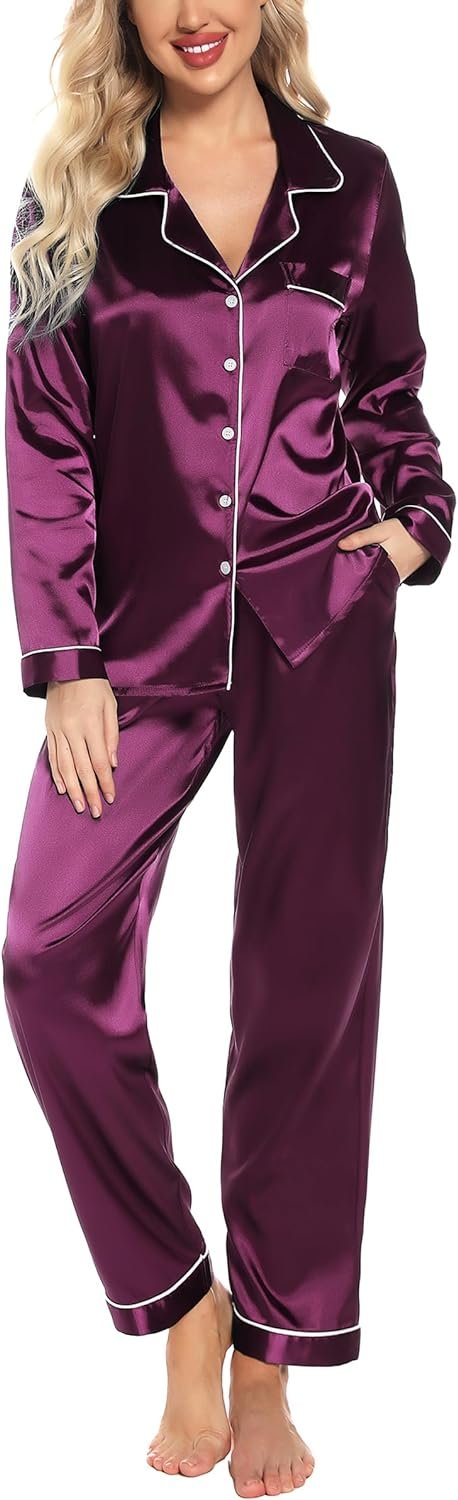 Pajamas Set Long Sleeve Womens Button Down Sleepwear Two Piece Nightwear Soft Pj Lounge Sets S-XXL