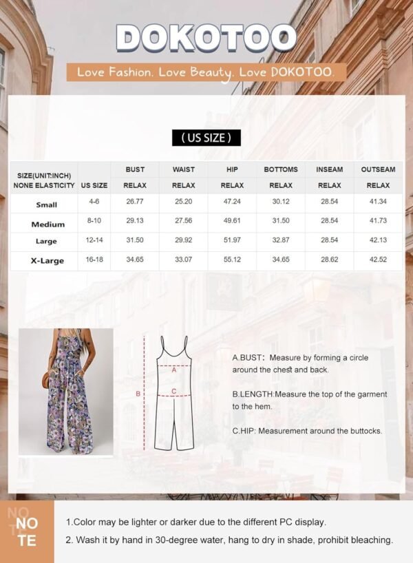 Dokotoo Women's Casual Loose Overalls Jumpsuits One Piece Sleeveless Printed Wide Leg Long Pant Rompers With Pockets