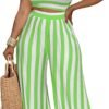 2 Piece Outfits for Women Casual Wide Leg Pants Set Outfits Sexy Front Crop Tops High Waist Jumpsuits Set