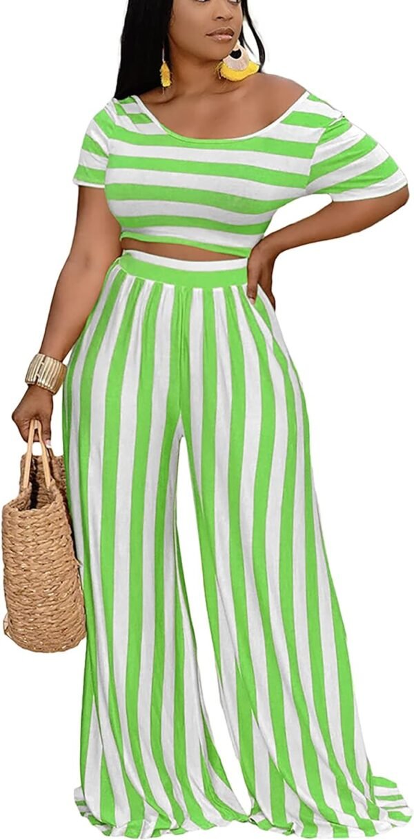 2 Piece Outfits for Women Casual Wide Leg Pants Set Outfits Sexy Front Crop Tops High Waist Jumpsuits Set