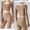 Women's Stretch Cutout Yoga Sports Jacket Long Sleeve Crop Top T Shirts with Thumb Holes