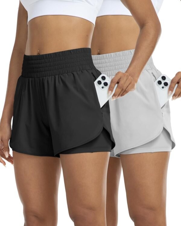 Womens High Waist Running Shorts Athletic Workout Quick Dry Shorts for Women with Pockets Gym Yoga White Summer Shorts