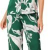 Womens Satin Floral Sleepwear Short Sleeves Button Down Tops with Pants Lounge Pajamas Sets