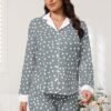 Button Down Pajamas Sets Women Two-Piece Satin Silk Pjs Sets Loungewear Long Sleeve Sleepwear Shorts Nightwear Sets