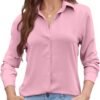 Womens Chiffon Blouses Button-Down Shirts Soft Tops Collared Casual Work Shirt XS-XXL