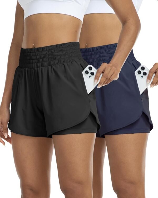 Womens High Waist Running Shorts Athletic Workout Quick Dry Shorts for Women with Pockets Gym Yoga White Summer Shorts