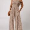 Dokotoo Women's Casual Loose Overalls Jumpsuits One Piece Sleeveless Printed Wide Leg Long Pant Rompers With Pockets