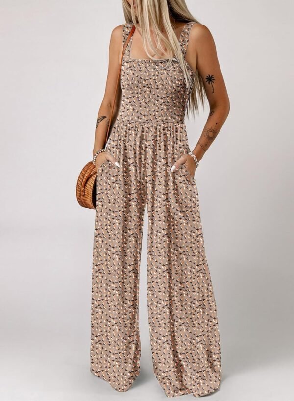 Dokotoo Women's Casual Loose Overalls Jumpsuits One Piece Sleeveless Printed Wide Leg Long Pant Rompers With Pockets