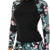 Women's Long Sleeves Rash Guard Athletic Swim Aztec Tankini Sets Swimsuit