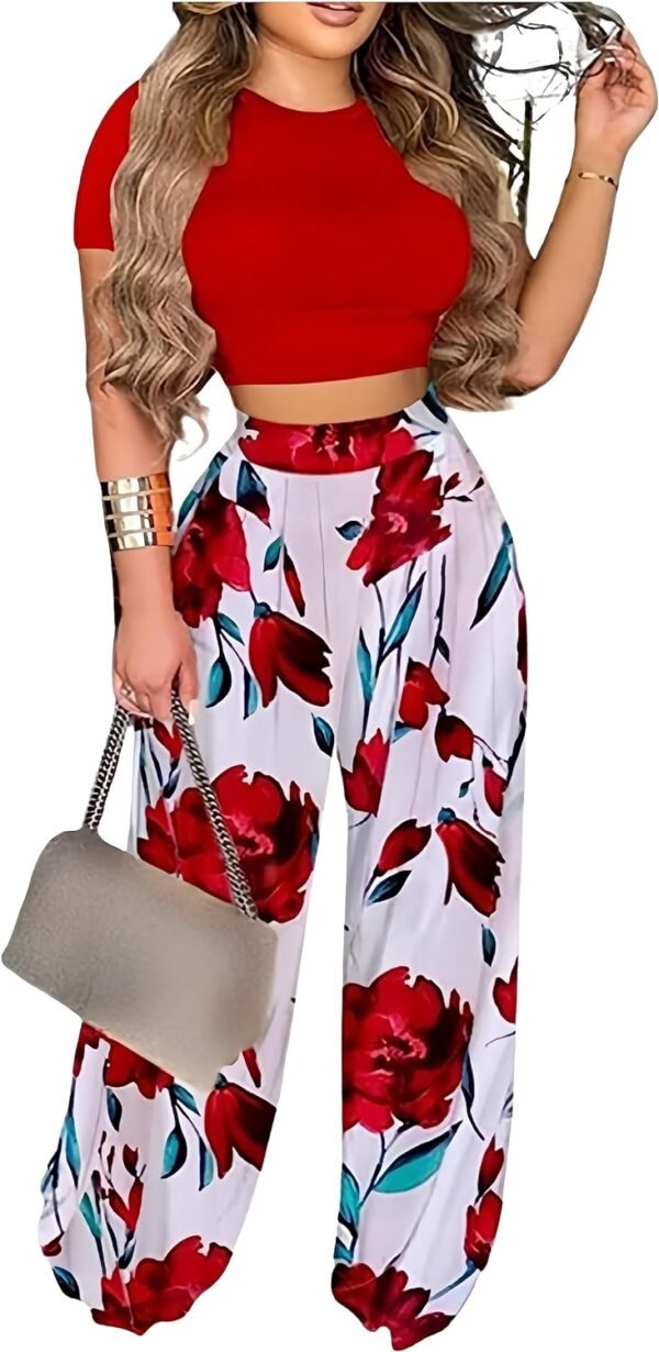 2 Piece Outfits for Women Casual Wide Leg Pants Set Outfits Sexy Front Crop Tops High Waist Jumpsuits Set