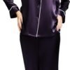 Women's Satin Pajamas Set Long Sleeve Button Down Shirt With Long Pant Sleepwear