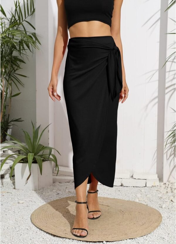 Women’s Maxi Skirt High Waist Wrap Pencil Long Skirts for Women Slim Boho Draped Front Bodycon Dresses
