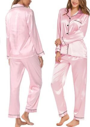 Pajamas Set Long Sleeve Sleepwear For Womens Button Down Nightwear Soft Pj Sets S-XL