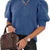 Women's Puff Short Sleeve Sweaters 2024 Fashion Spring Tops Casual Pullover Shirts