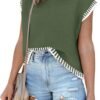 Womens Cap Sleeve Sweater Vest Summer Tops Sleeveless Tank Tops 2024 Trendy Spring Clothes Striped Short Sleeve Shirts