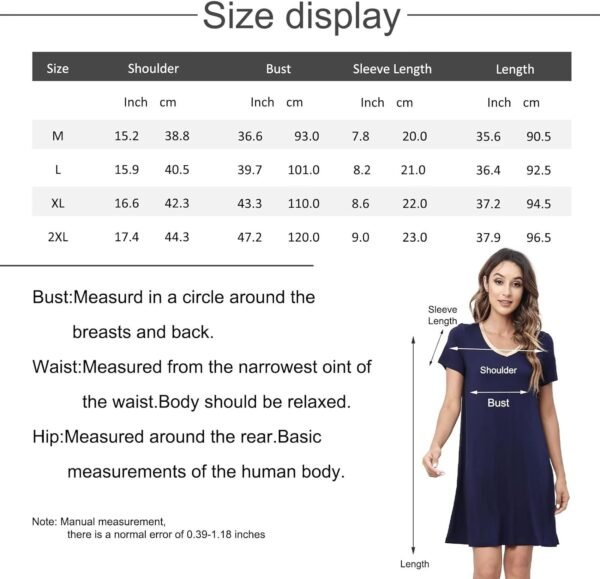 Bamboo Nightgowns for Women Short Sleeve Womens Nightgown Soft Sleepshirts V-Neck Night Dress Loungewear