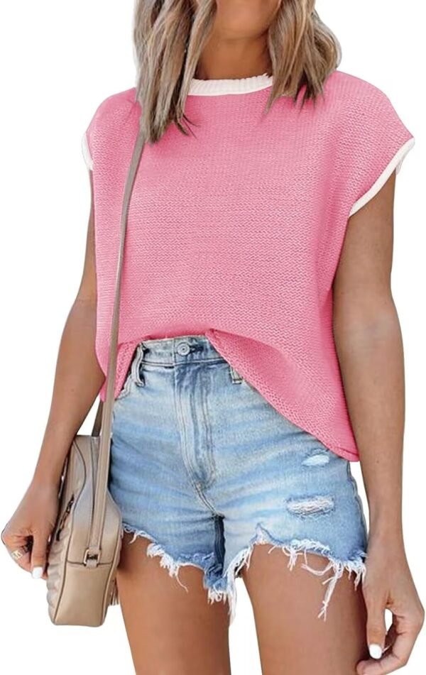Womens Cap Sleeve Sweater Vest Summer Tops Sleeveless Tank Tops 2024 Trendy Spring Clothes Striped Short Sleeve Shirts