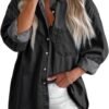 Astylish Women Denim Shirts Button Down Blouse Long Sleeve V Neck Casual Top