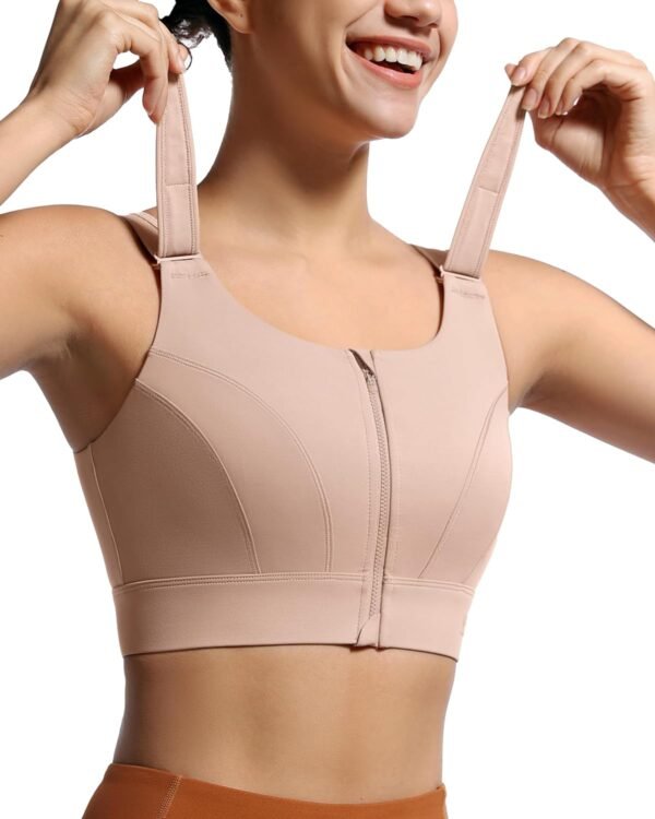 Adjustable High Impact Sports Bras for Women Zip Front Full Coverage and Lift Padded Compression Tops